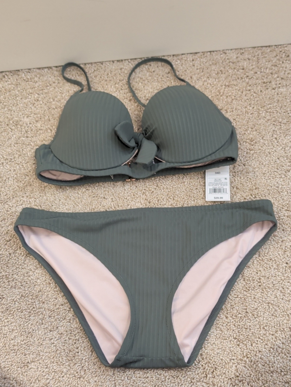 Shade & Shore Women’s Olive Green Ribbed Tie-Front Bikini Set